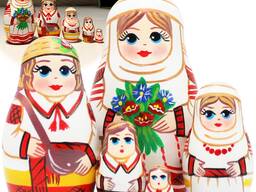 Белорусские матрешки в народной одежде с букетом из васильков, набор 5 шт