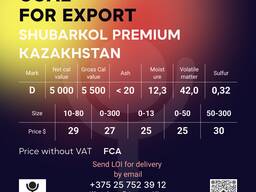 Coal for export D 5000-5500 Shubarkol Premium FCA