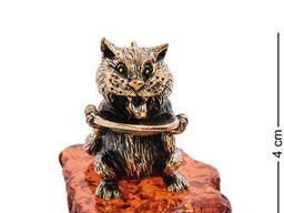 Фигурка «Кот с блюдцем» латунь, янтарь 527XED