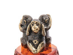 Фигурка «Обезьяны мудрости» латунь, янтарь 8PYUD5