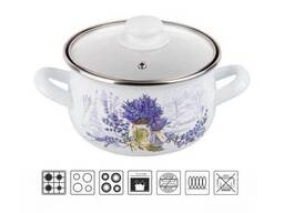 Кастрюля стальная эмалированная, 2.1 л, серия Букет лаванды, Perfecto Linea (подходит. ..