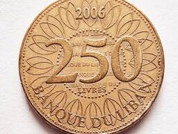 Монета Ливан 250 ливров 2006 Латунь