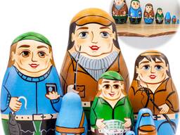 Набор матрешек рыбаки, сувенир из дерева, 7 в 1