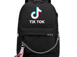 Рюкзак с зарядным кабелем и кабелем для наушников Tik Tok (цвета - черный. ..