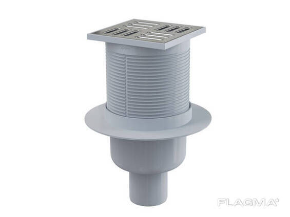 Сливной трап 105х105/50, подводка - прямая, решетка - нерж. сталь, гидрозатвор . ..