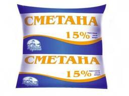 Сметана массовая доля жира 15%, пакет